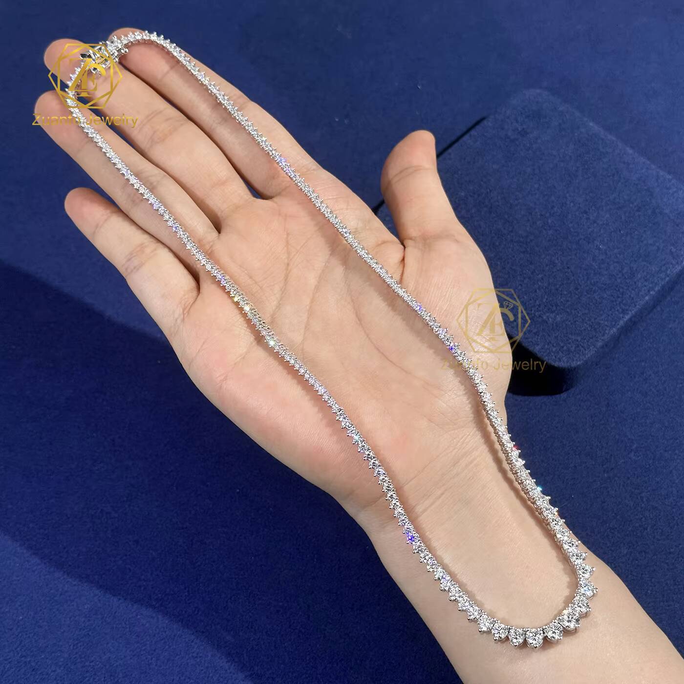 925 Silver Tennis Chain Necklace 25mm Graduated Lab Grown Diamonds Martini ProngSet Tennis Chain Necklace