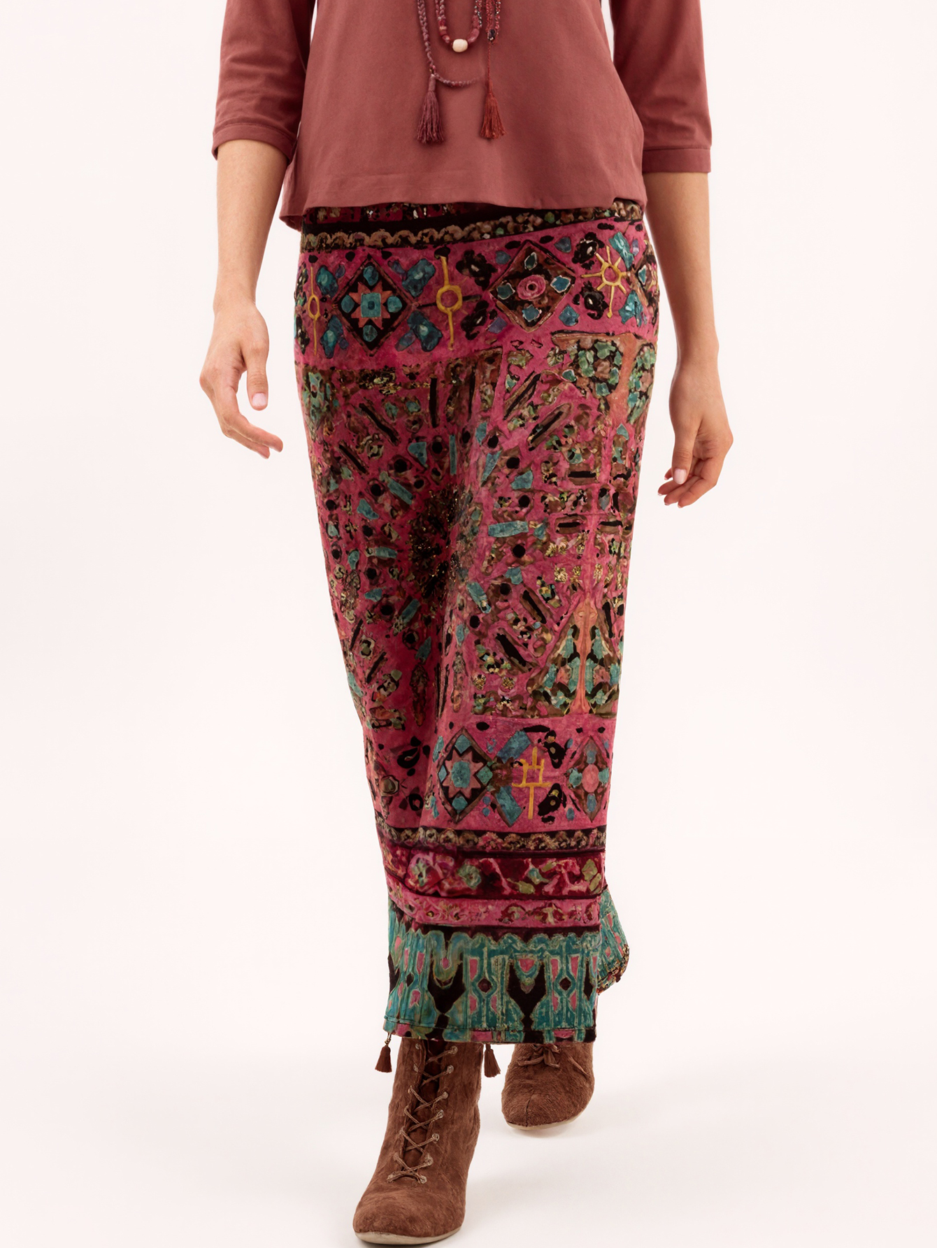 Ethnic Inspired Womens Plus Size Mid-Length Skirt Spring/Summer Collection in Warm Brick Red-CF41633