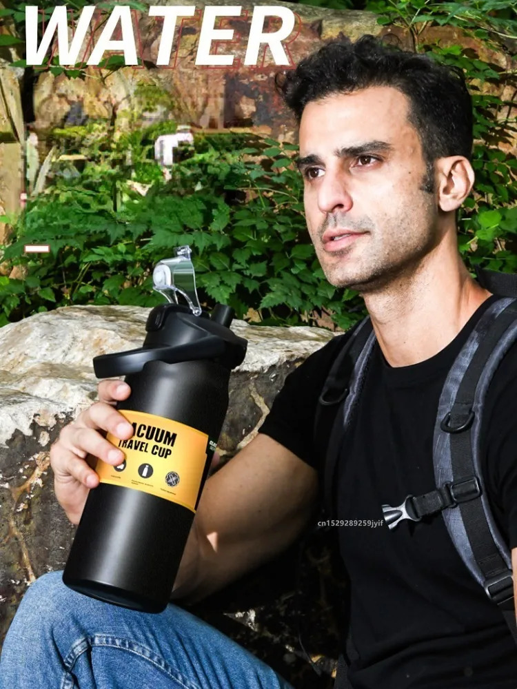 800100012001500ML 304 Stainless Steel Thermos with Straw Thermal Mug Cup Sports Vacuum Flasks Cold and Water Bottle 251017 W260226