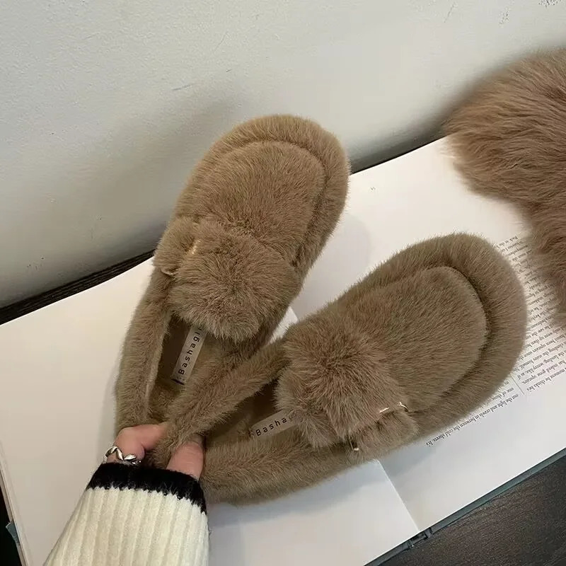 round toe lamb fur sneakers for woman cozy plush padded winter shoes thicken warm furry flats slip on loafers zapatos de mujer 251013