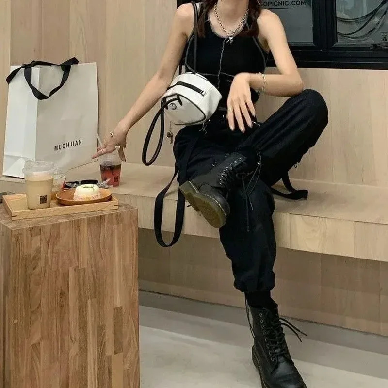 Harajuku Goth Jogging Cargo Pants Women Streetwear Black High Waist Solid Color Oversized Pant Casual Trousers Female 251017