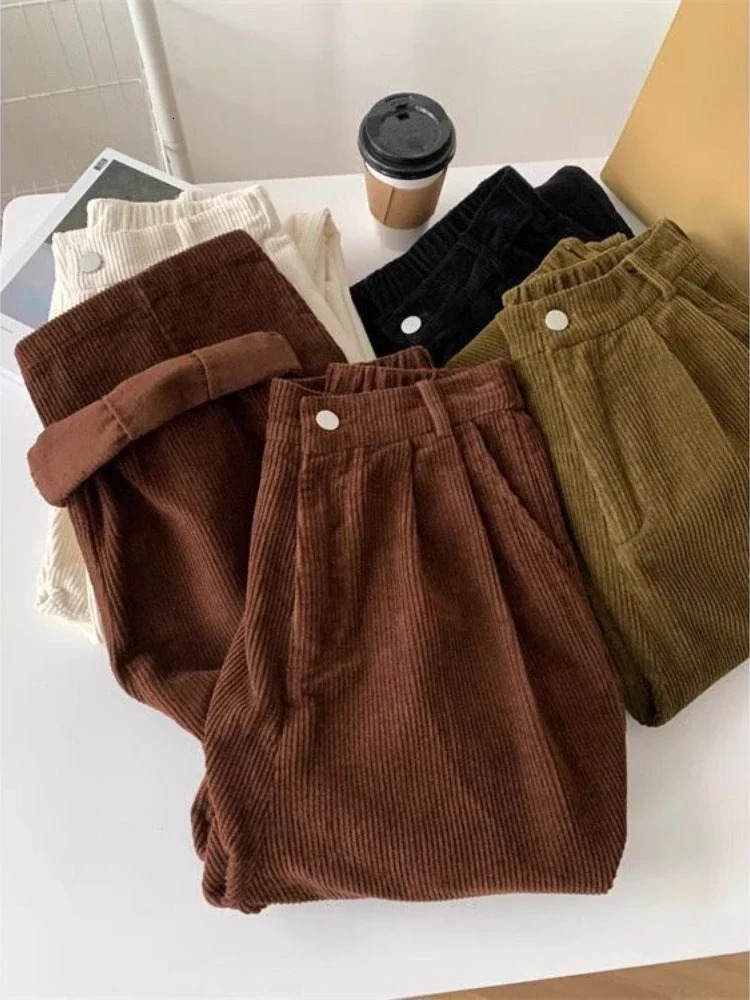 Retro High Waist Straight Corduroy Pants Women Y2k Baggy Wide Leg Trouser Korean Fashion All Match Streetwear Clothes 251017