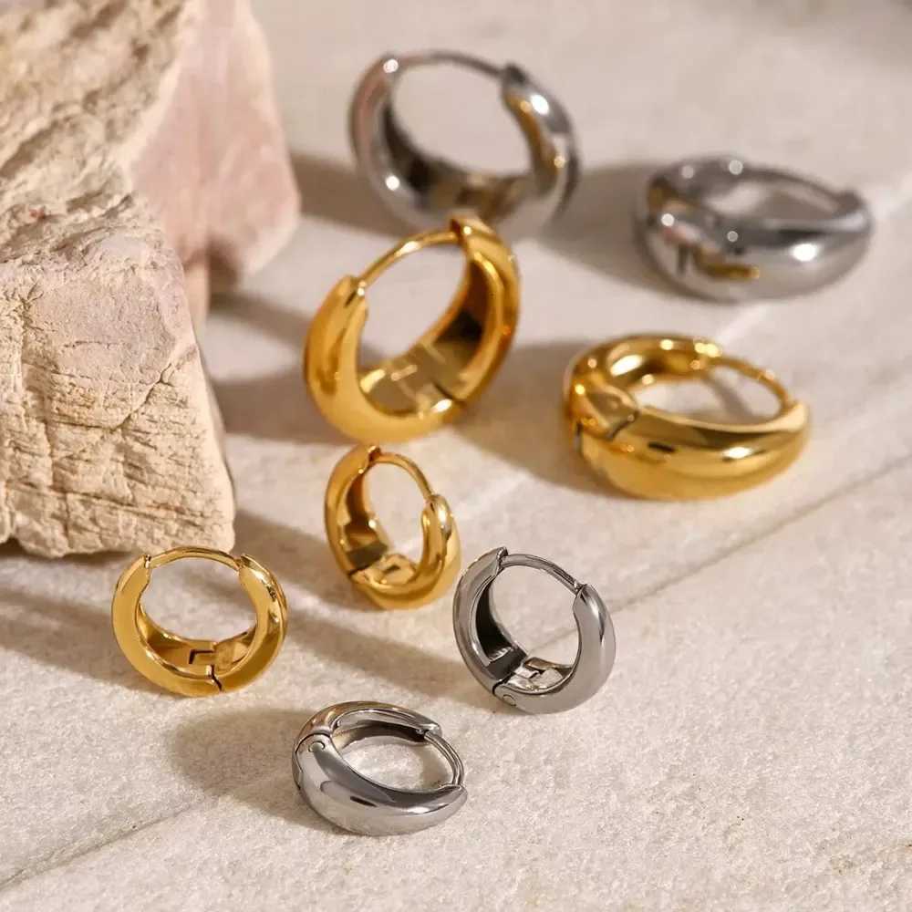 81012mm Minimalist red Stainless Steel Huggie Hoop Earrings For Wen Gold Color Chunky Teardrop Unisex Korean Jewelry X251018