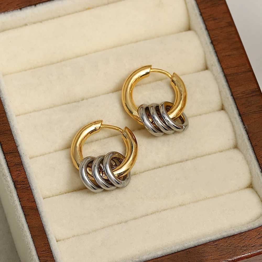 Greatera Two Tone Ring Huggie Earrings for Women Gold Plated Metal Geometric Round Circle Hoop Earrings Minimalist Jewelry Y251018
