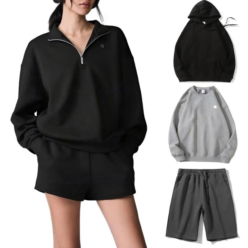 5A Yoga Hoodies Zip Pullover Crew Neck Pullover Sports Hoodies Outfit Quarter Casual Unisex Sweatshirts 3D Silver on Chest Loose Long Sleeve Outwear Jackets