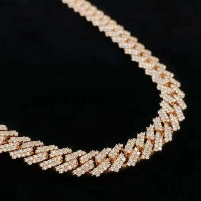 10MM VVS Moissanite Miami Cuban Chain With 14k Rose Gold Finished in Sterling Sier 18 - 26 Pass the Dia