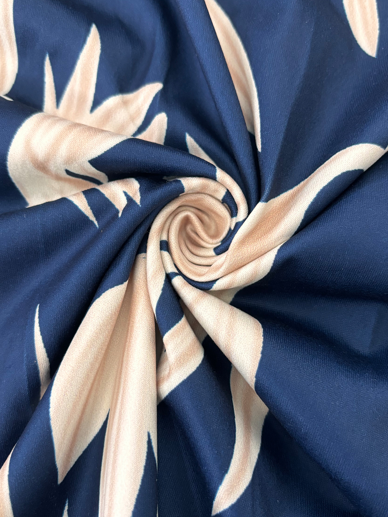 Women's Autumn Winter Botanical Floral Print Long Sleeve Maxi Dress - Elegant Office Casual Navy Blue Dress-CF56264