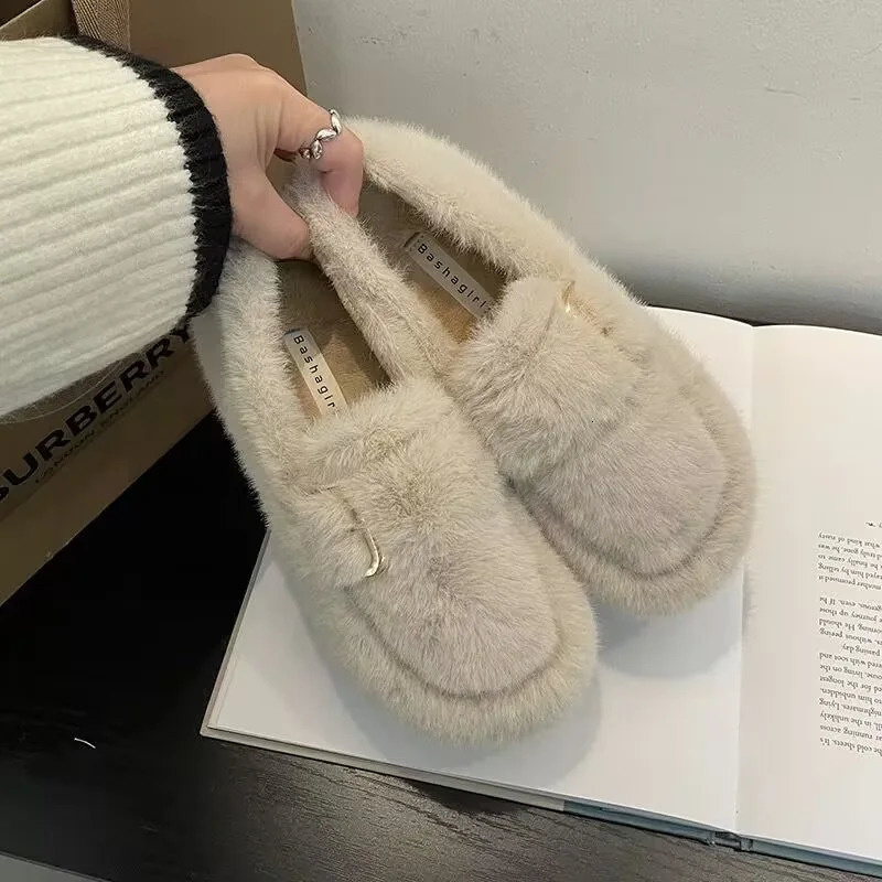 round toe lamb fur sneakers for woman cozy plush padded winter shoes thicken warm furry flats slip on loafers zapatos de mujer 251013