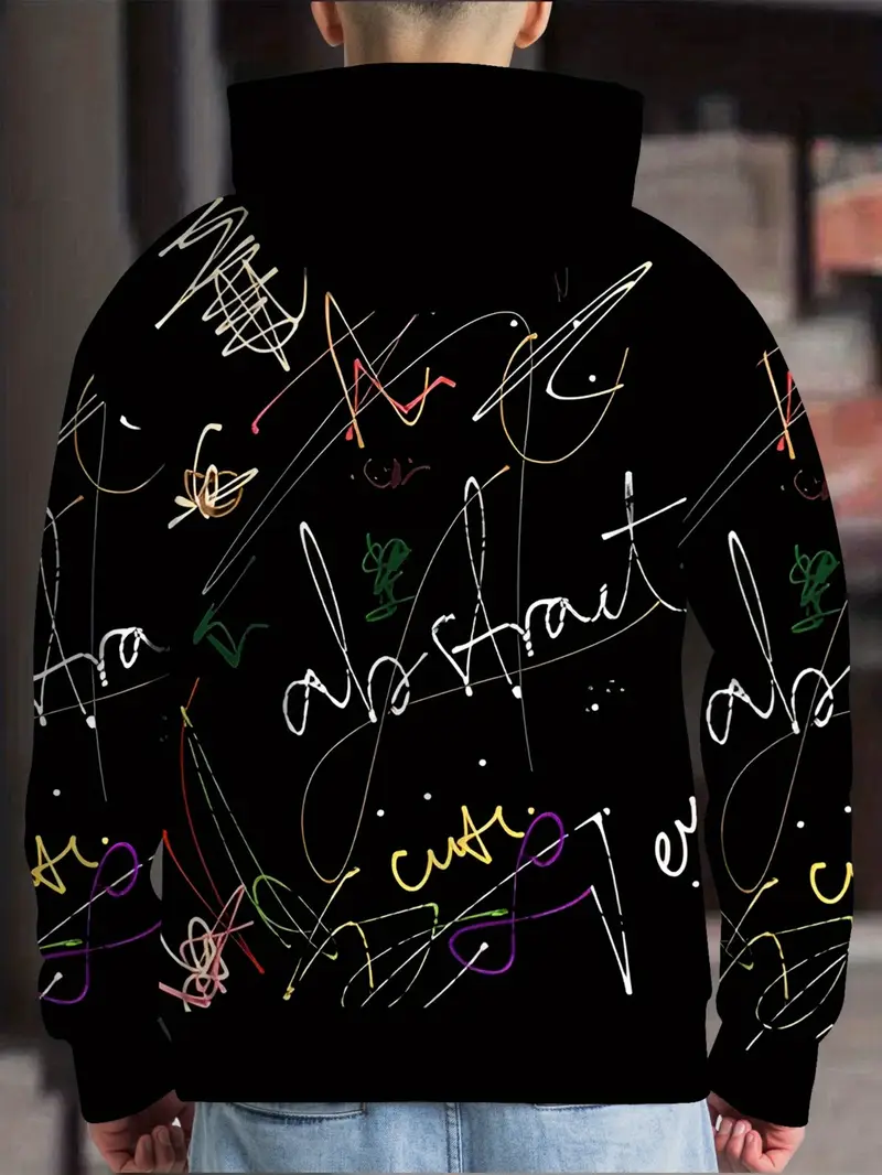 Men's Artistic Scribble Graphic Oversized Hoodie - Streetwear Casual Sweatshirt 2-2-5
