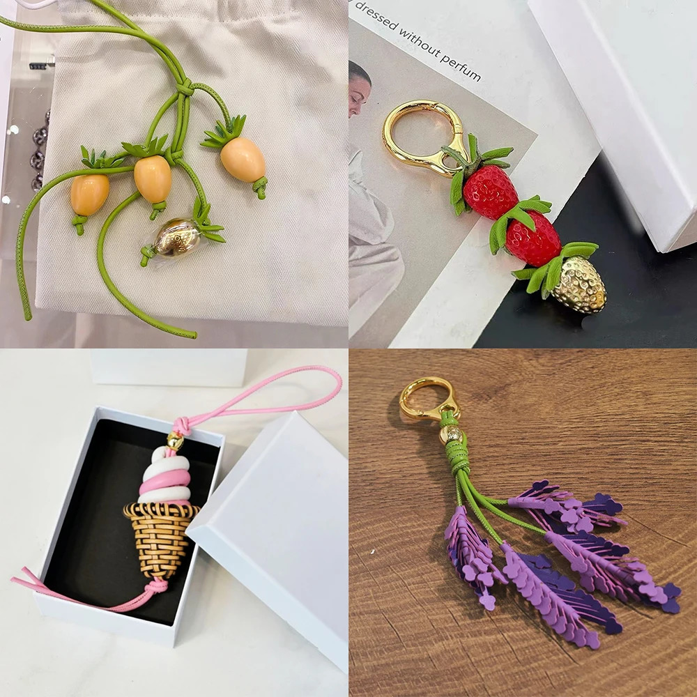 Cowhide Decorative Pendant Creative Bag Accessories Handwoven Genuine Leather Dragon Fruit Pendant Bag Simulated Bag Charms 251016