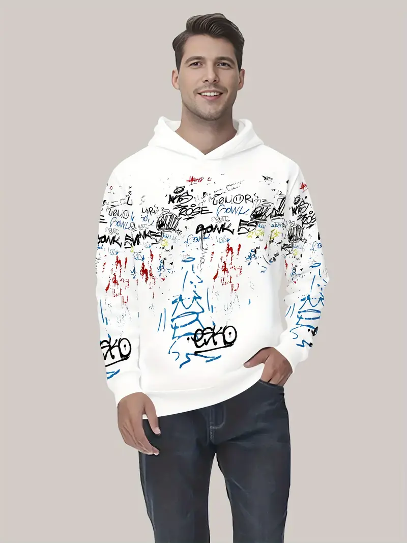 Streetwear Mens Oversized Hoodie with Graffiti Graphics Casual Sweater 2-2-4