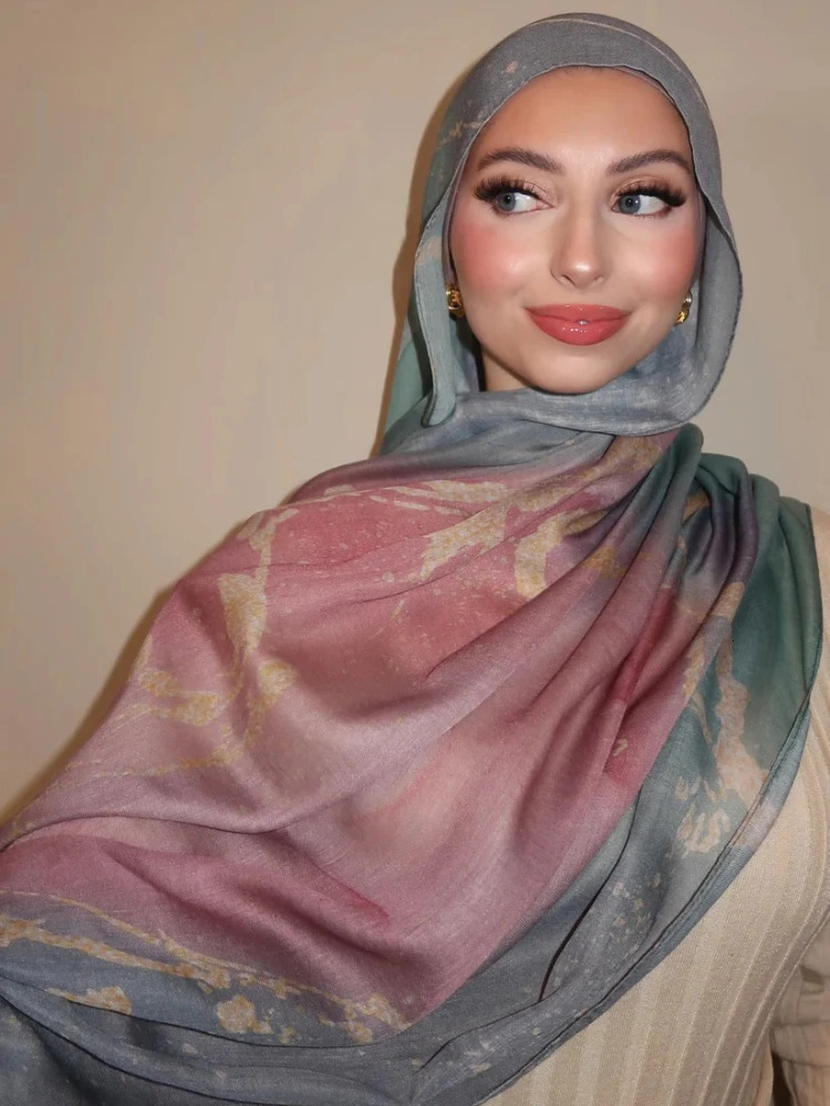 2025 Watercolor Floral Modal Hijab Scarf Breathable Soft Long Fashion Scarves Headscarf Paisley Print Muslim Hijabs for Women 251009
