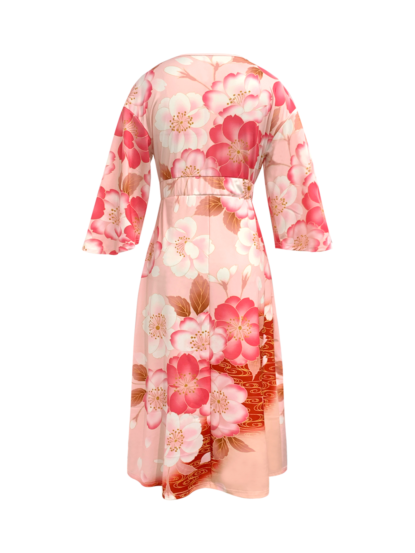 Women's Autumn Winter Floral Print Midi Dress - Elegant Vacation Casual Long Dress-CF50886