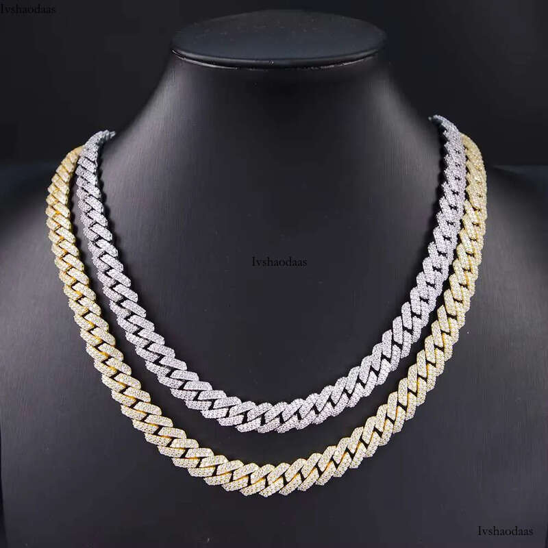 Yu Ying Pass Dia Test 12mm Wide 2Rows Cuban Link Sier Hip Hop VVS Moissanite Chain Mens Jewelry