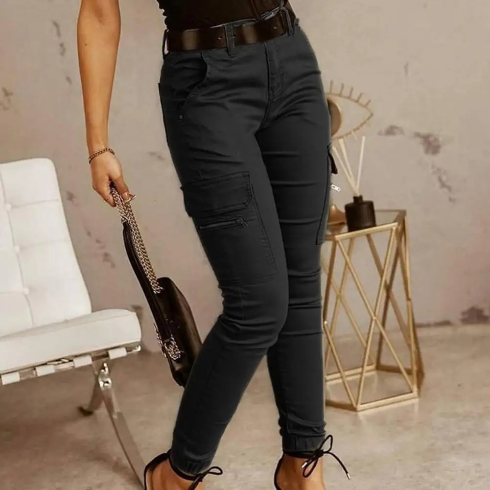 Women Pants Low Waist Soft Slim Solid Color Ankle Tied Cargo for Dating 251017