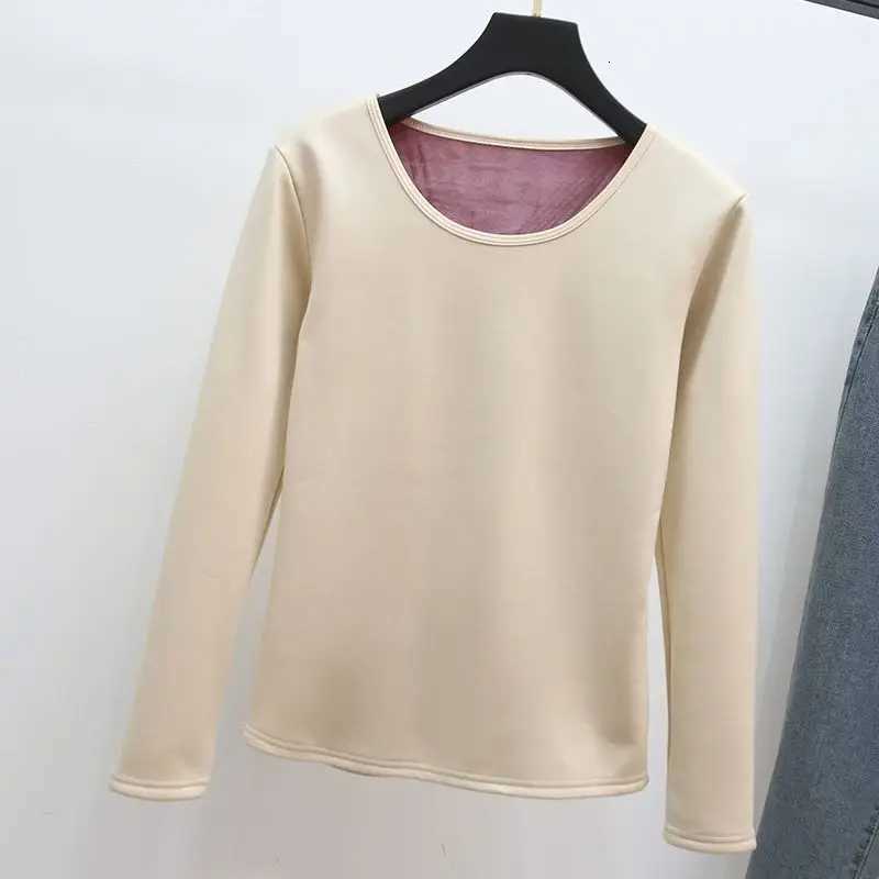 Winter Womens Warm Tops Solid Plush Thermal Underwear Thick Longsleeved Pullover Shirts Slim Fleece Lined Bottoming Shirt T251018