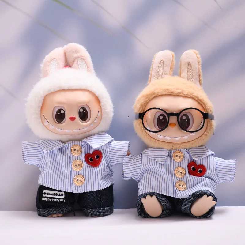 For 17cm Labubu Clothing Set Heartshaped Striped Shirt Glasses Shoes V1 V2 V3 Labubu Clothes Outfit DIY Doll Accessories ToysT251018
