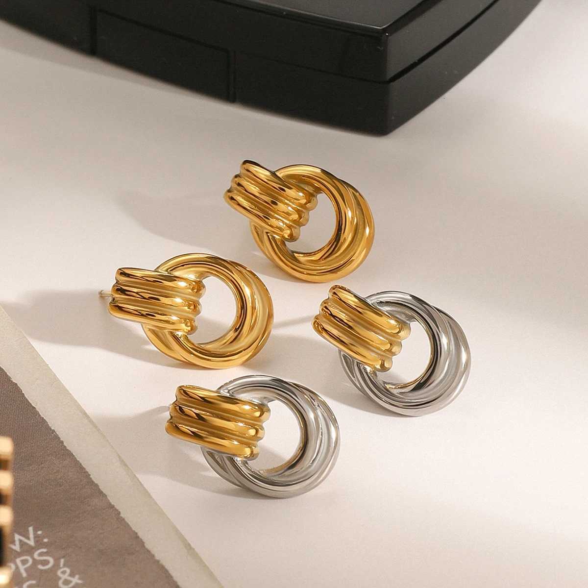 Uworld Mini Double Hoop Stud Earrings by Caitlyn Minimalist Multi Knot Hoop Earrings Classic Gold Color Jewelry Perfect Gift for Y251018