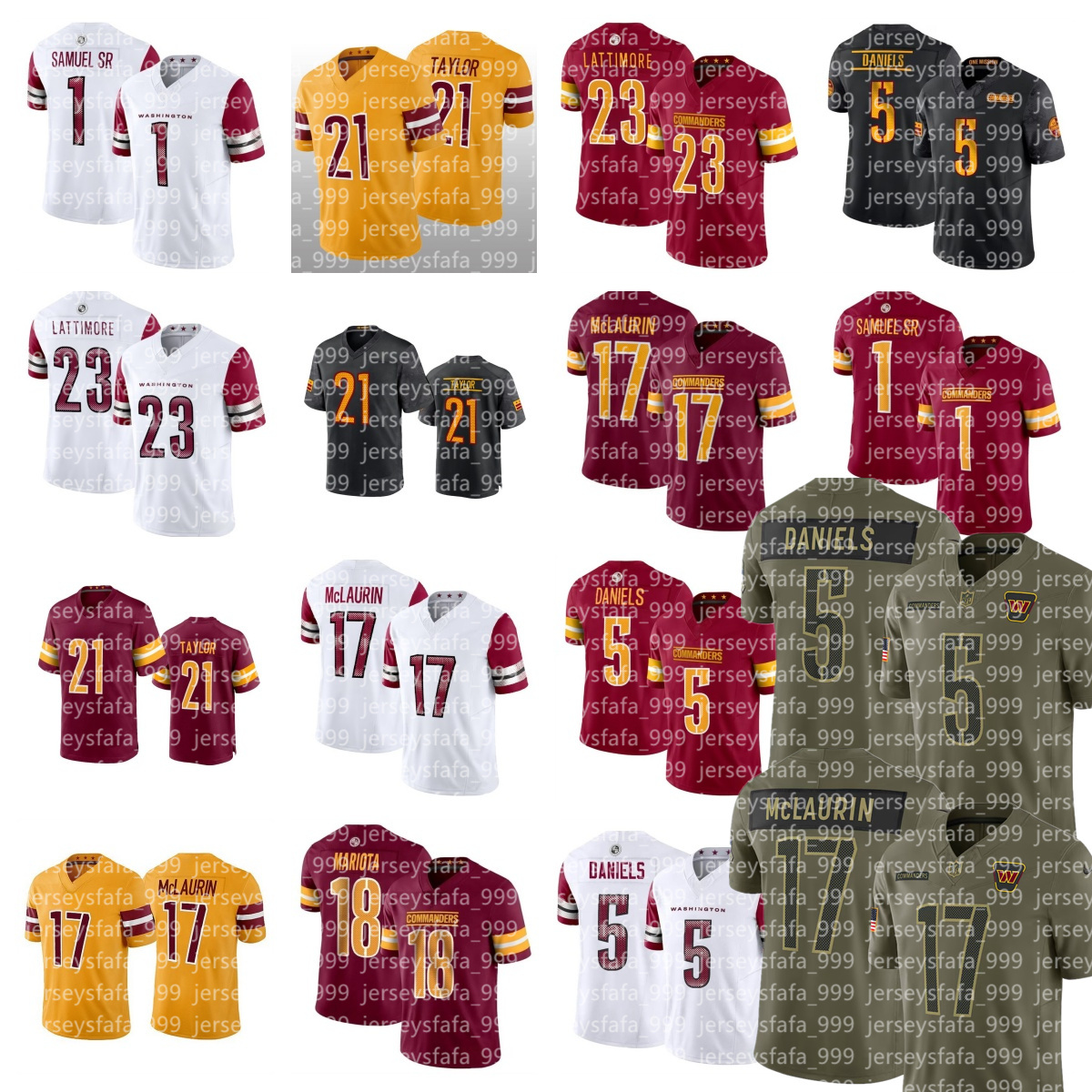 Jonathan Allen Olamide Zaccheaus Jayden Daniels Terry McLaurin Marcus Mariota Deebo Samuel Sr Jeremy Chinn Tress Way Marcus Football NFL Commanders Jersey
