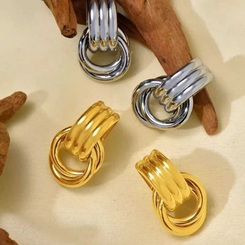 Stainless Steel ThreeLayer Knot Earrings for Women Fashion Vintage Glossy Geometric Twisted Earrings Trendy Party Jewelry Gifts Y251018