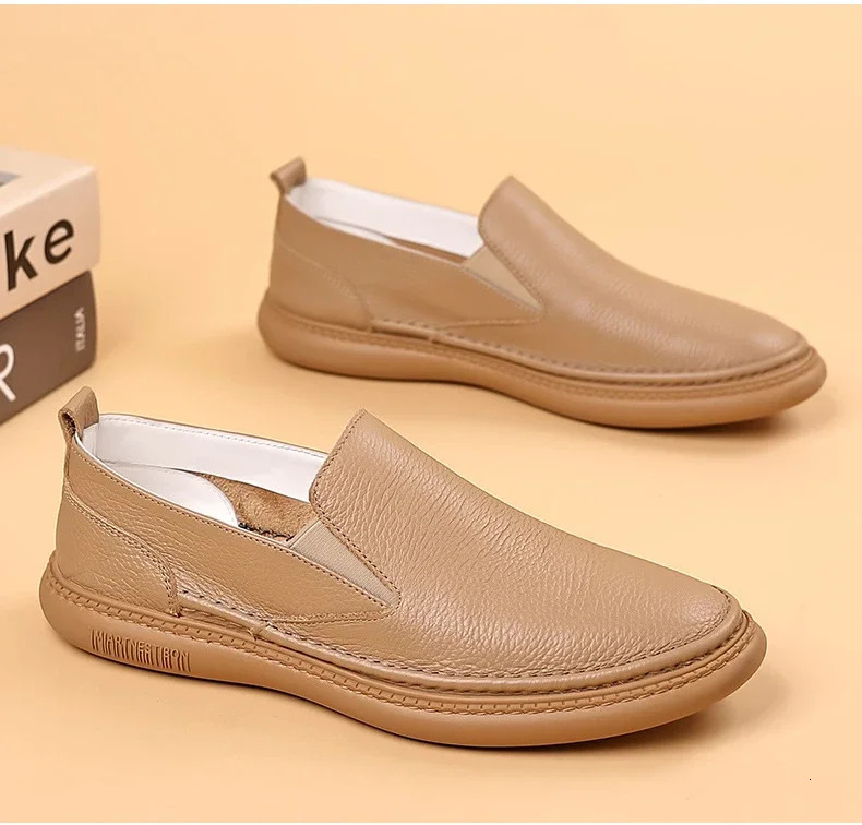 Shoes for Men Genuine Leather Casual Shoes Flat Skateboard Shoes Comfortable Soft Cow Leather Slipon Loafers 251013