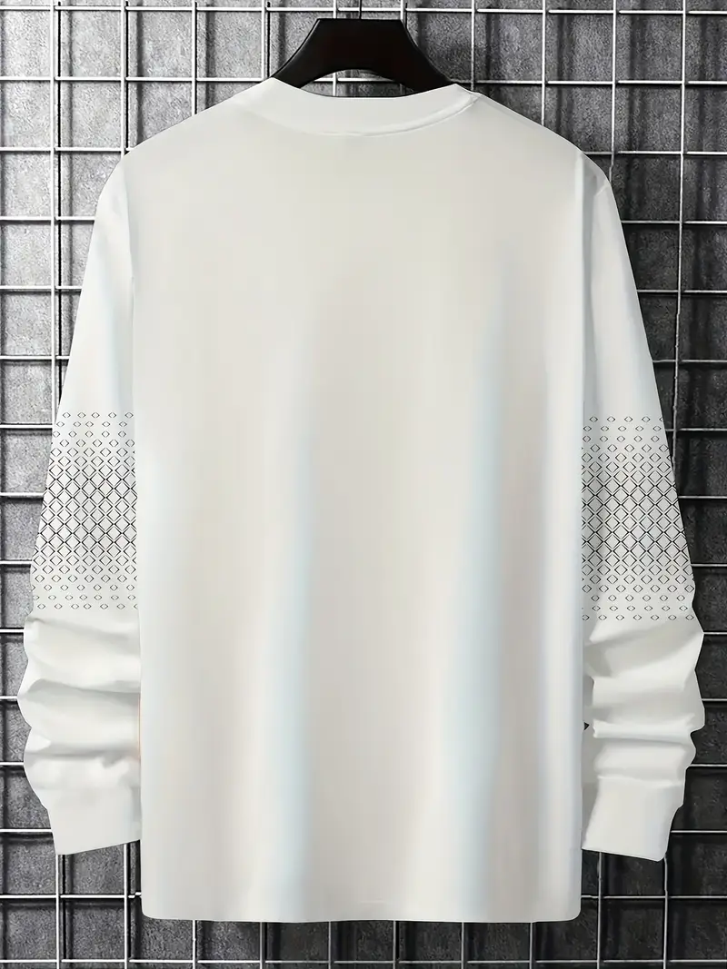 Men's Geometric Grid Graphic Oversized Crew Neck Sweatshirt - Casual Streetwear Top 2-4-1