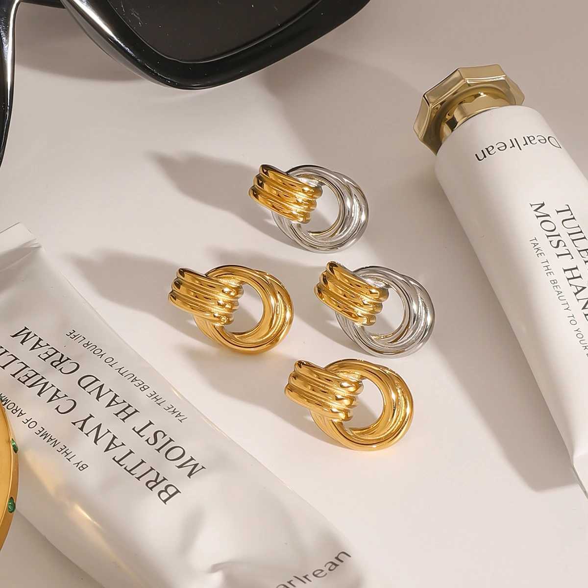 Uworld Mini Double Hoop Stud Earrings by Caitlyn Minimalist Multi Knot Hoop Earrings Classic Gold Color Jewelry Perfect Gift for Y251018