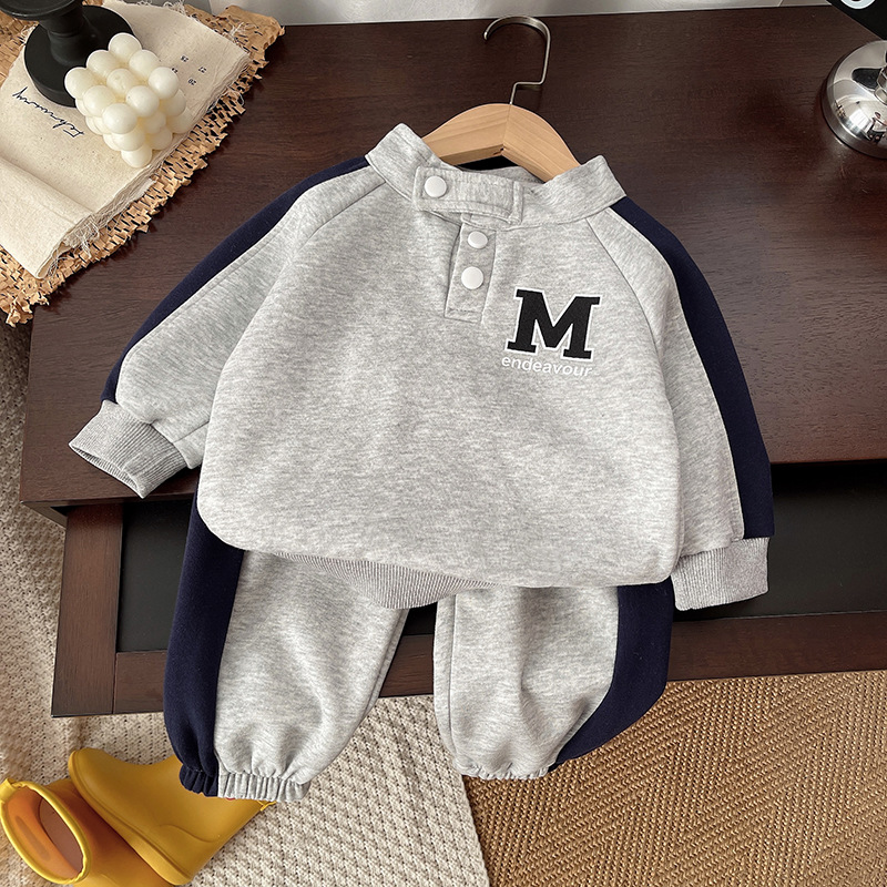 2025 Spring New Boys' Color blocked Letter Hoodie Set, Boys' Baby Sports Pants Two piece Set free shipping