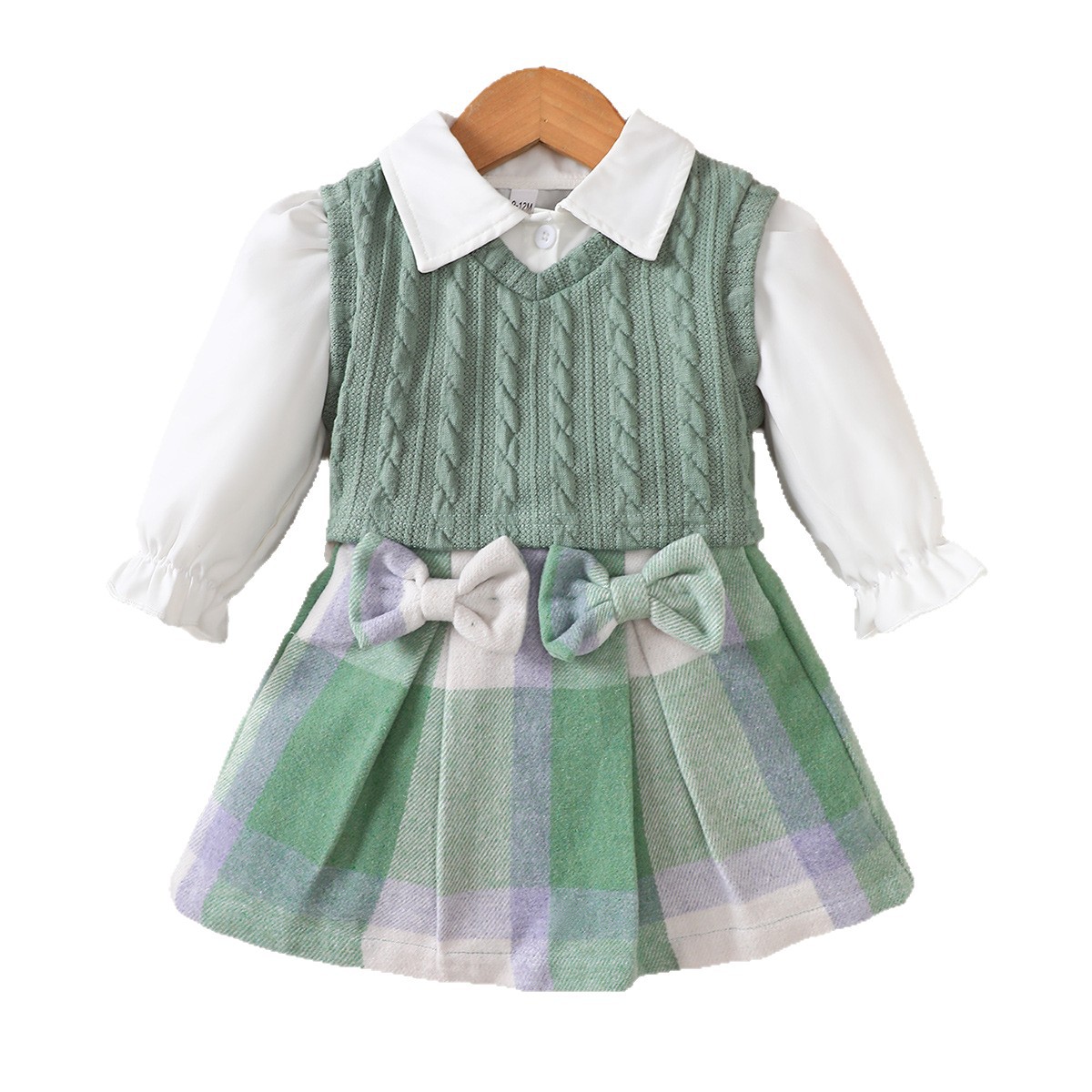 Baby Girl Winter Clothes Set Twisted Vest+White Blouse Shirts+Plaid Skirt 3pcs Kids School Outfit For Girls R251018