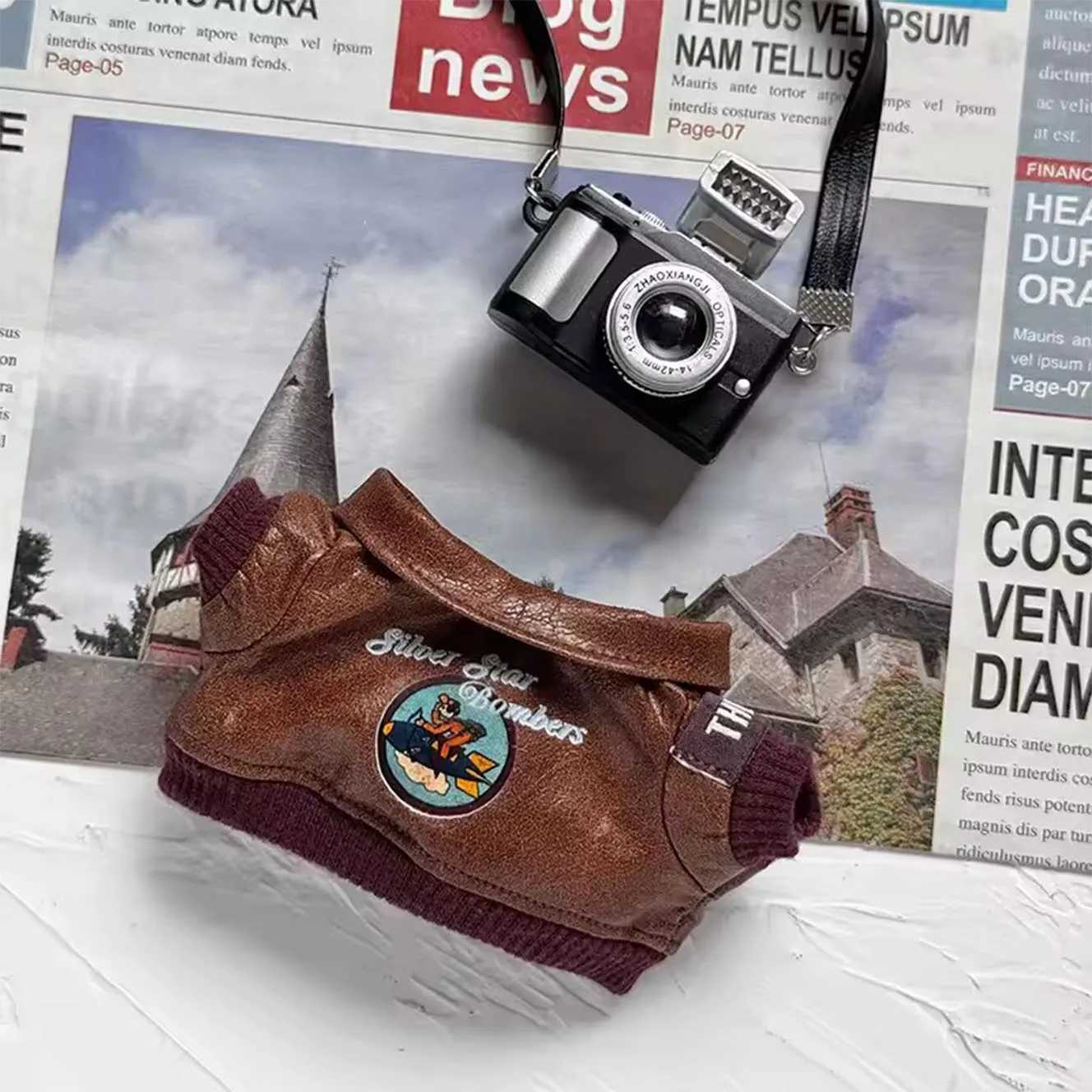 Brown Retro Flying Jacket Fashion Doll Clothes for Labubu Doll Fashion Clothes Set Accessories GiftT251018