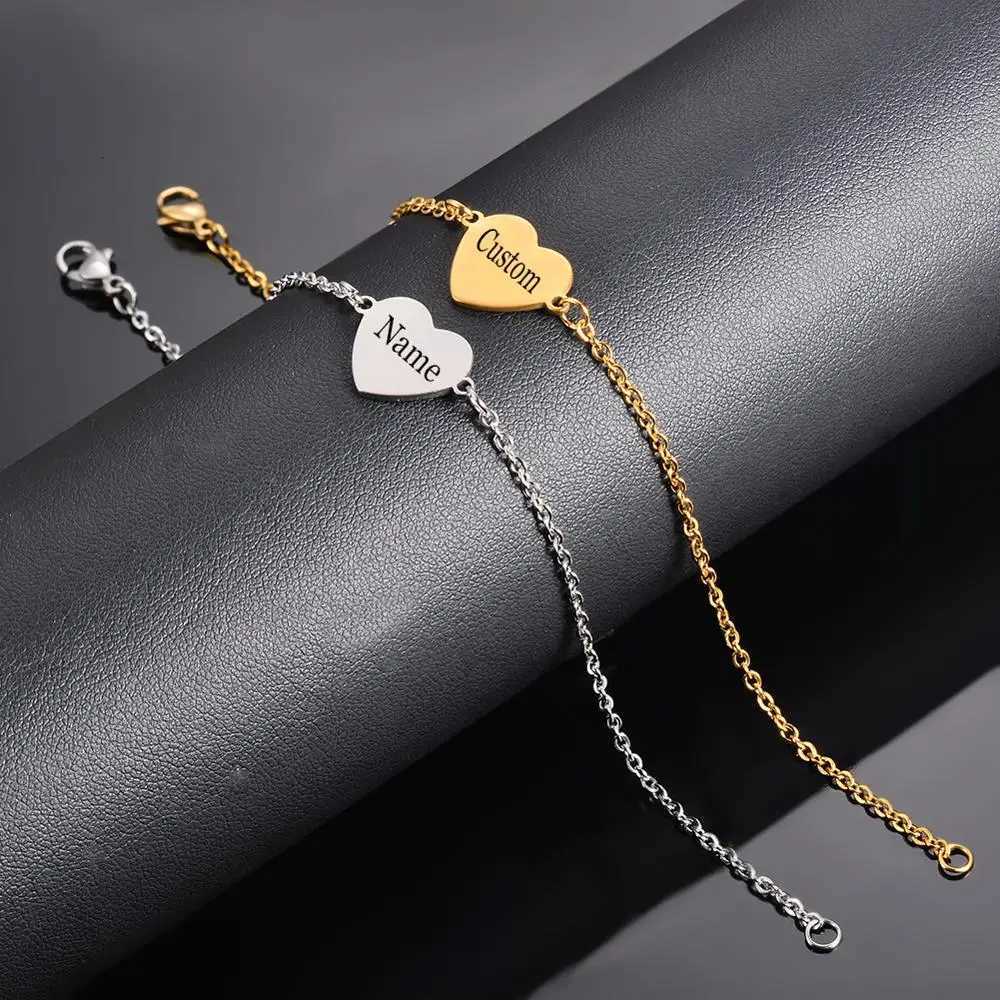 Dropshipping Custom Engraved Simple Heart Bracelets Gift For Women Romantic Jewelry Accessories Stainless Steel Chain BraceletL251018 Z260313