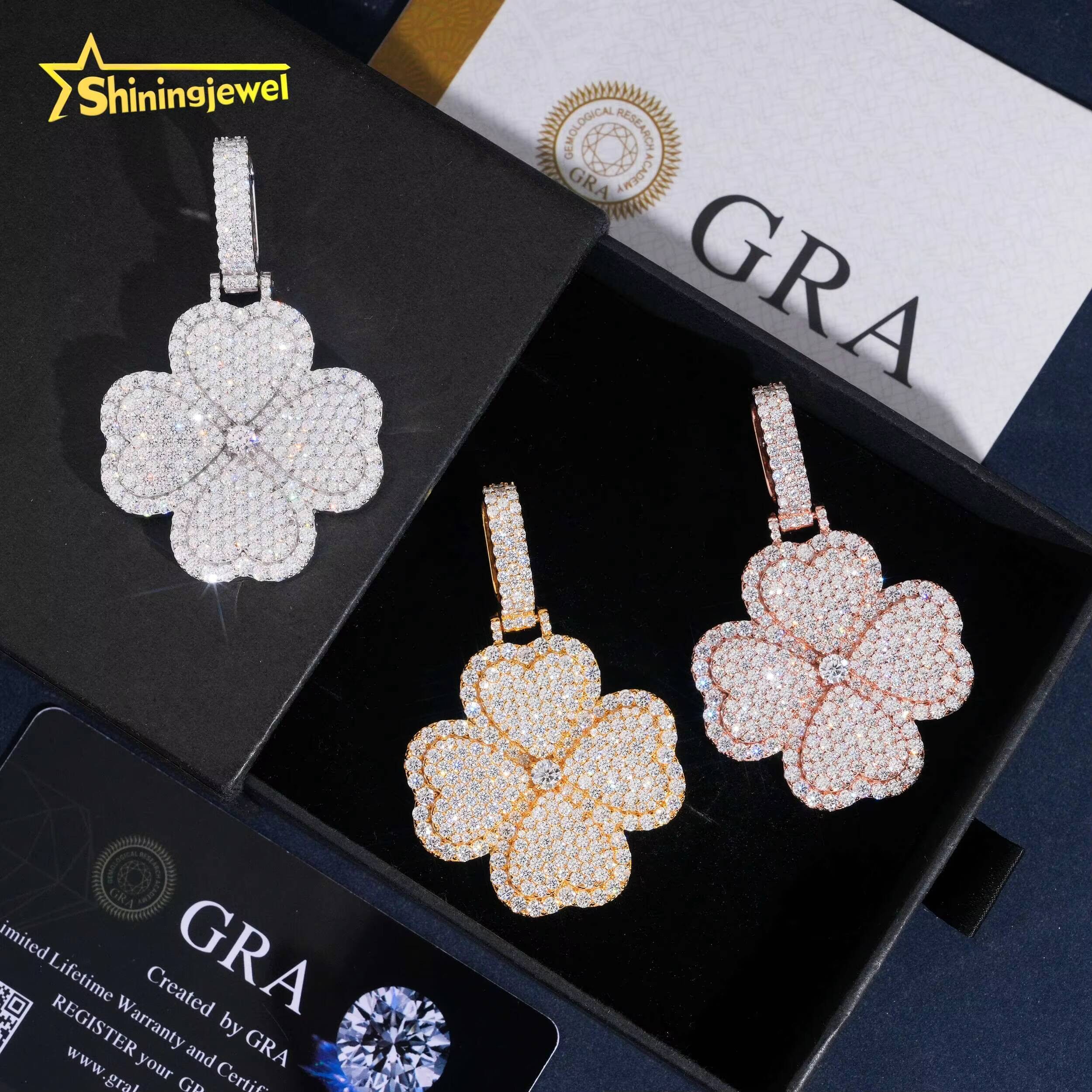 New Arrival VVS Moissanite Heart Pendant Jewelry Iced Out Diamond Hip Hop Moissanite Jewelry 925 Silver Clover Pendant Charm