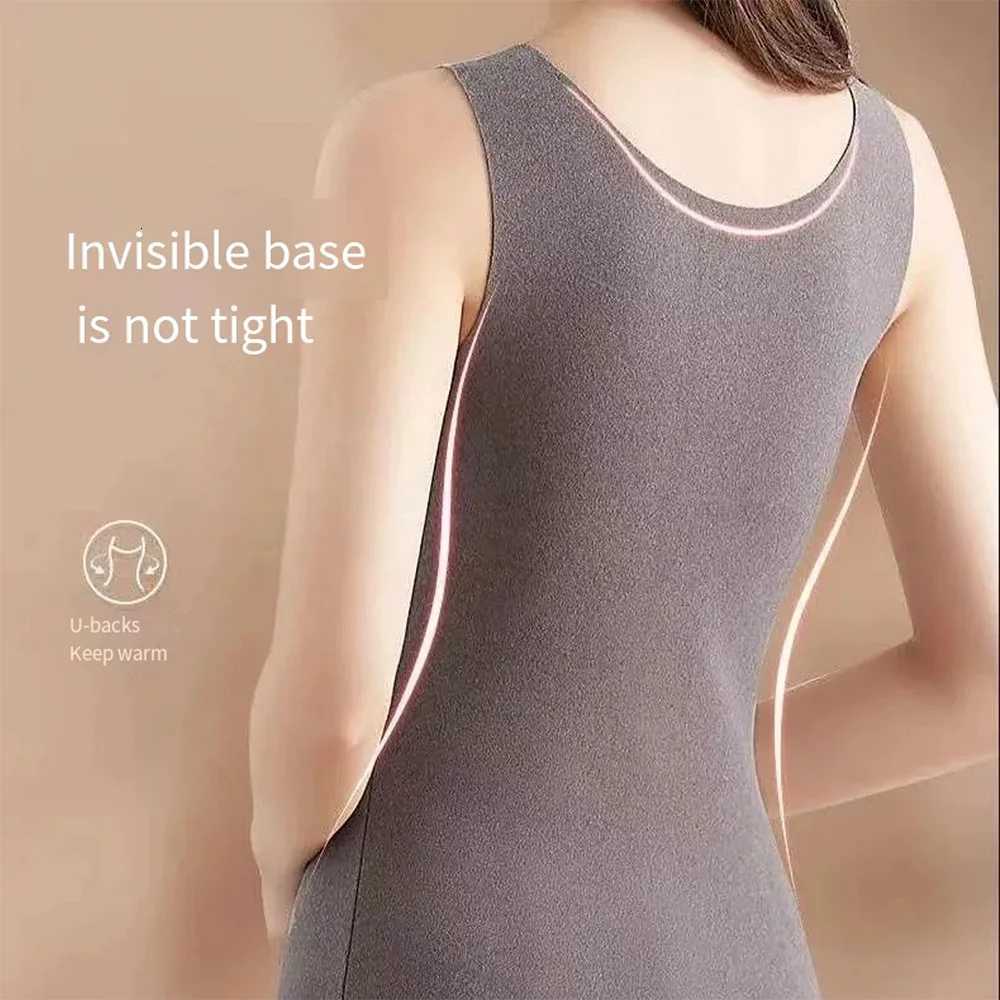 2pcs Autumn Winter Seamless German Velvet Thermal Vest For Women Fixed Integrated Chest Pad Bottoming Thermal Women Underwear T251018