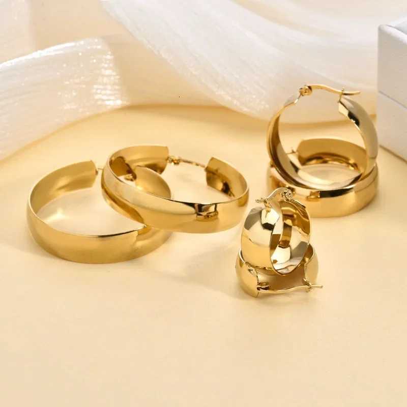 203040mm Mariasz Minimalist Simple Stainless Steel Hoop Earrings For Women Gold Plated Wide Round Female Jewelry Fashion Gift Y251018