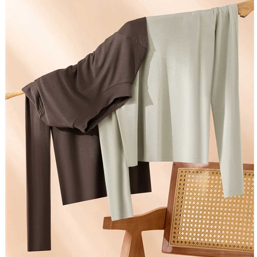 Womens Autumn Winter Thin Warm Set LongSleeved TShirt Long Pants Plus Size SemiTurtleneck Fitted Warm Underwear Sets T251018