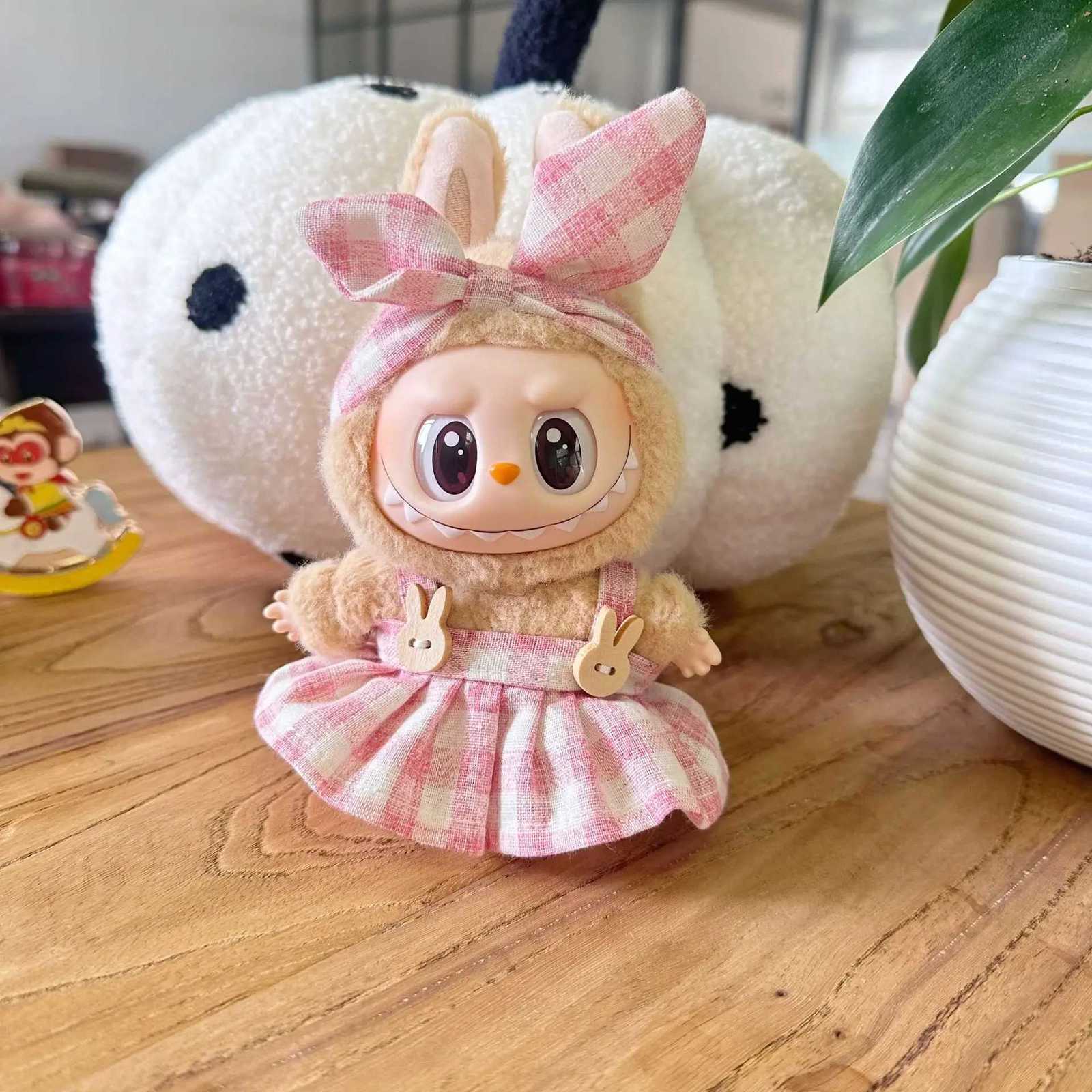 Mini Plush DollS Clothes Outfit Accessories For Labubu Idol V1 V2 sitting party Candy plaid skirt headband set Fans GiftT251018