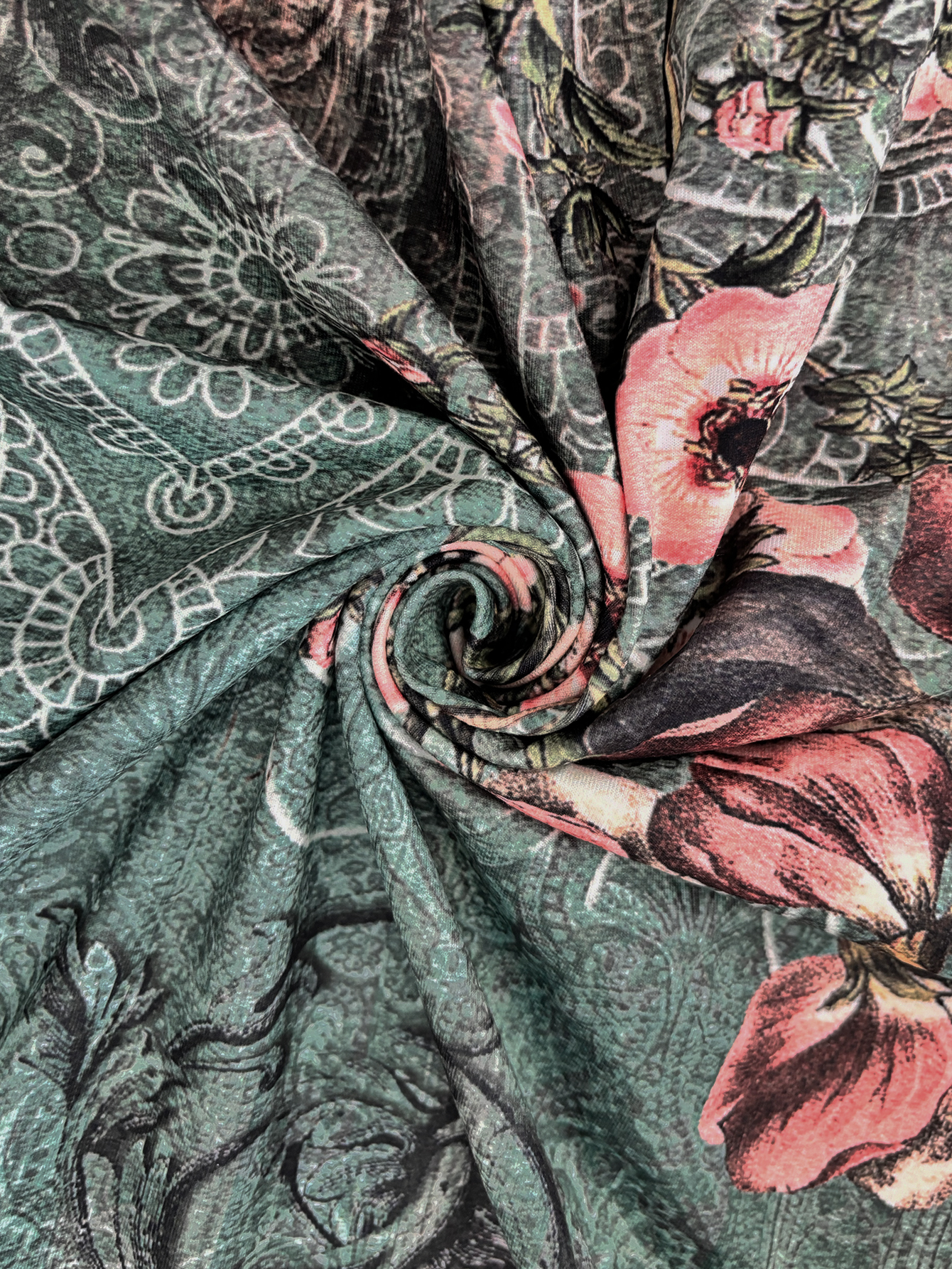 Women's Autumn Winter Retro Floral Print Midi Dress - Plus Size Daily Casual Elegant Green Dress (1XL-5XL)-YL25439