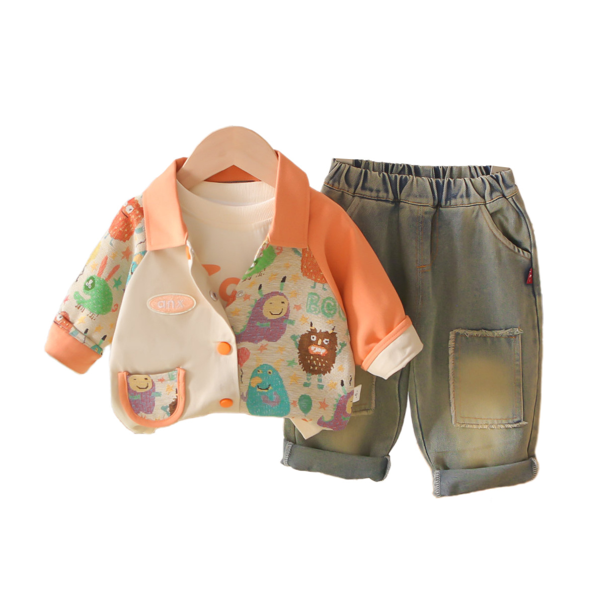 Boys' Set Spring and Autumn 2025 New Collection Children's Baby Autumn Clothing Boys' Cartoon Cute Jacket Three Piece Set free shipping