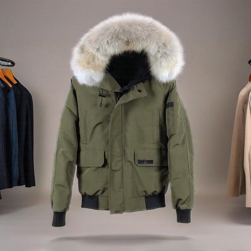 Coat Goose Chilliwacks Men Puffer Down with Man Detachable Fake Fur Hood Winter Warm Thermal Insulated Parka Trench Coat Outerwear for Extreme Cold Weather