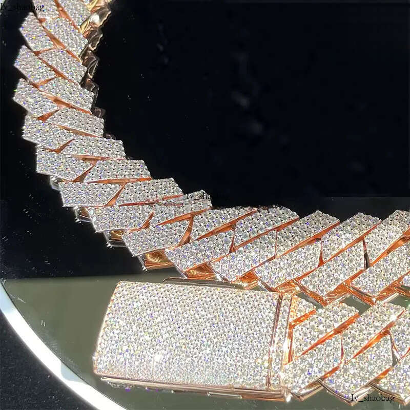 High-End Sier Moissanite Iced Cuban k Chain 18mm Rose Gold Plated VVS Pass Dia Tester Necklace for Gift