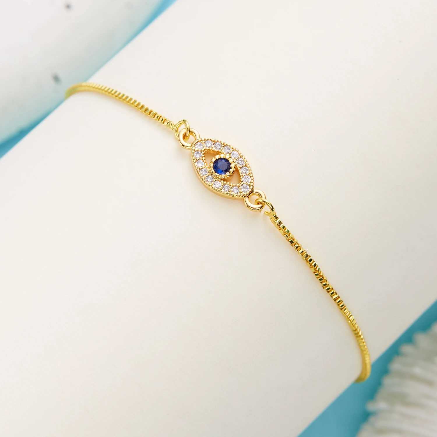 Exquisite Zircon Blue Crystal Evil Eye Bracelet Classic Turkish Lucky Eyes Gold Color Chain Bracelets For Women Men Jewelry GiftL251018 Z260313