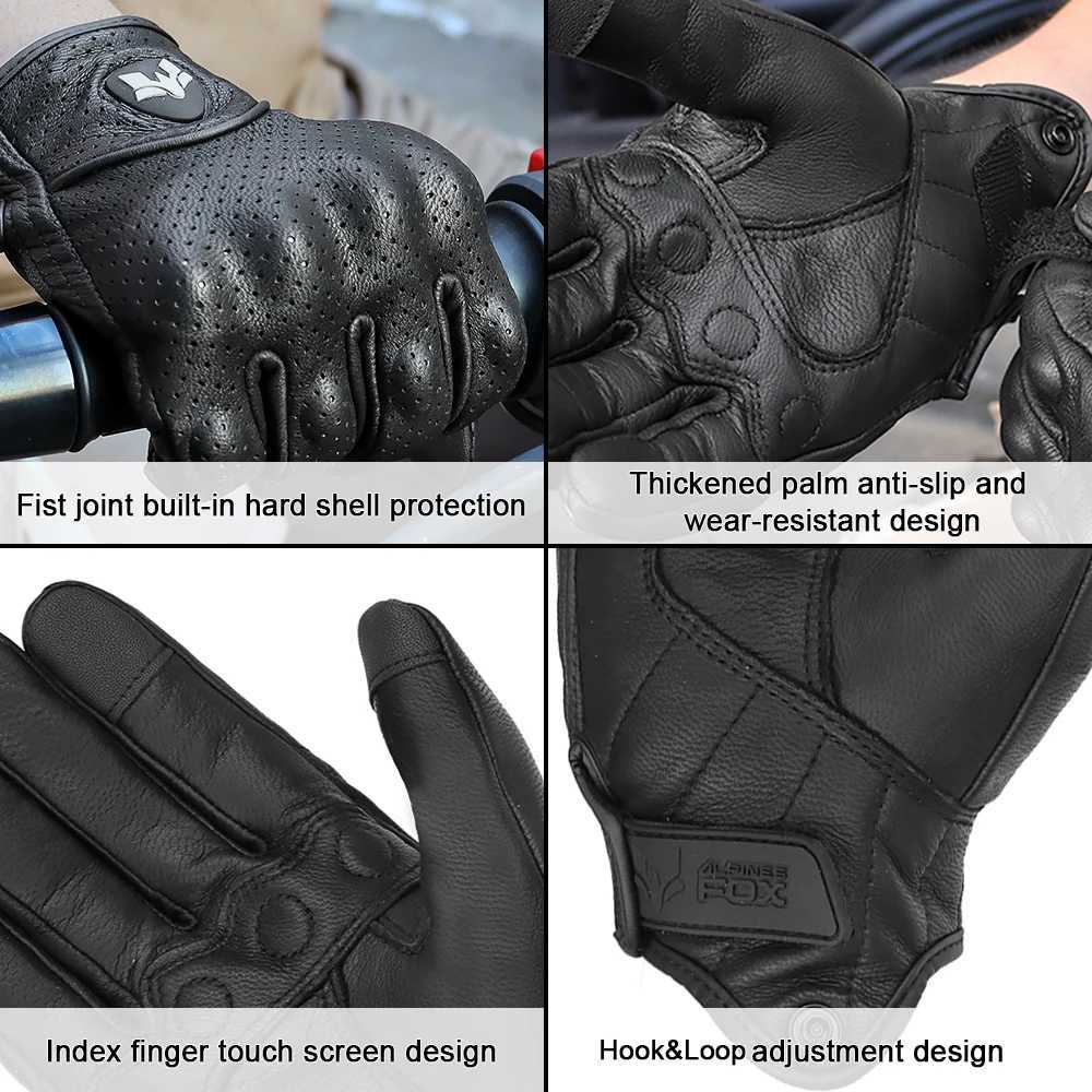 Retro Motorcycle Leather Gloves Vintage Men Women Protective Touchscreen Motorbike Motocross Cycling Perforated Motorcycle Gloves Z250804