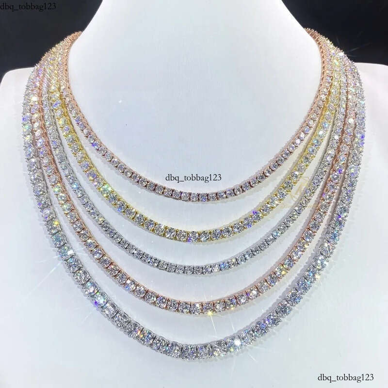 Pass Tester Large Stock Hip Hop Jewelry 4mm-6mm VVS Moissanite Dia Sier Iced Out Tennis Chain Necklaces
