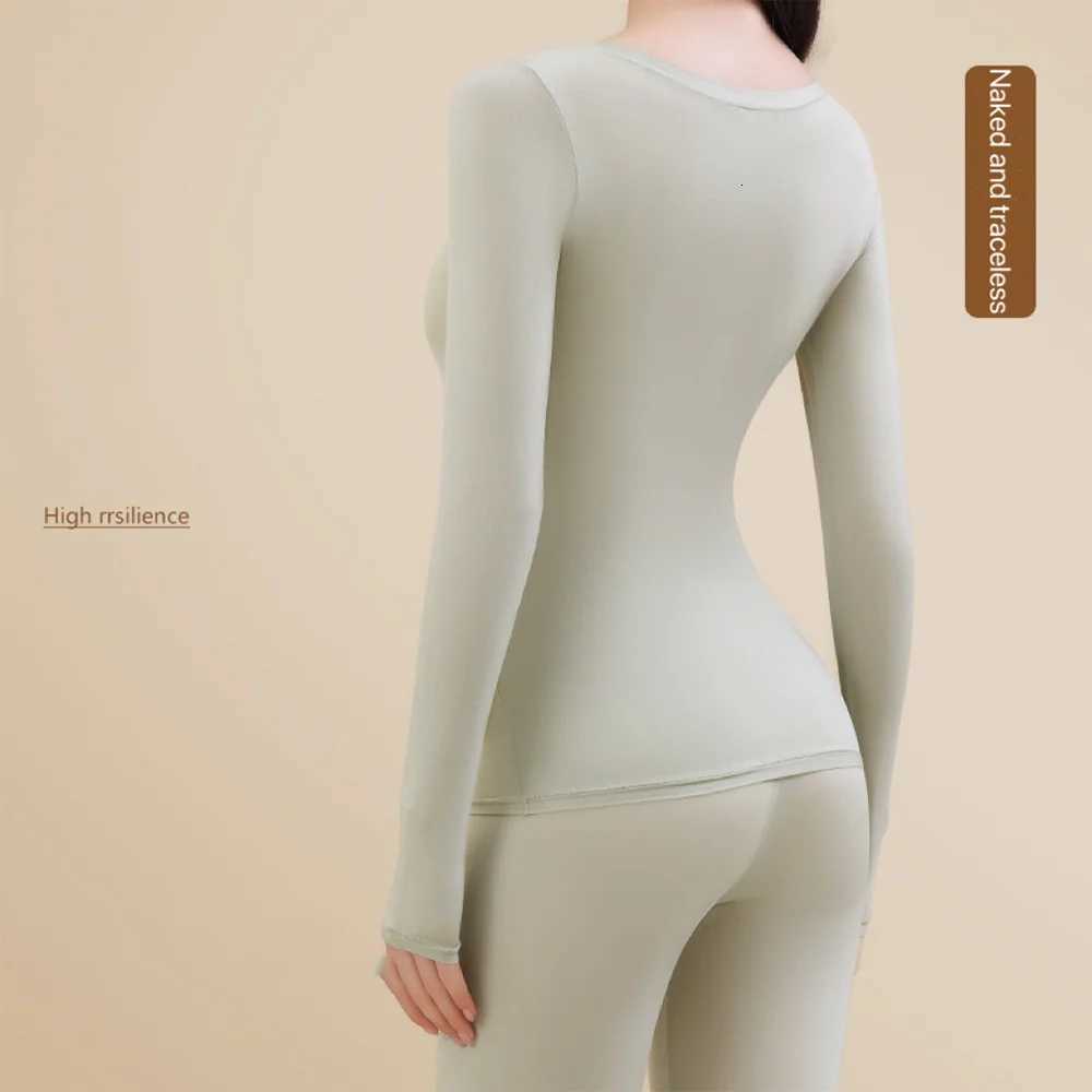 1set Womens Long Sleeve Thermal Underwear Set with Chest Pad Hyaluronic Acid Skin Beauty Clothes Slim Fit Base Warmth Ensemble T251018
