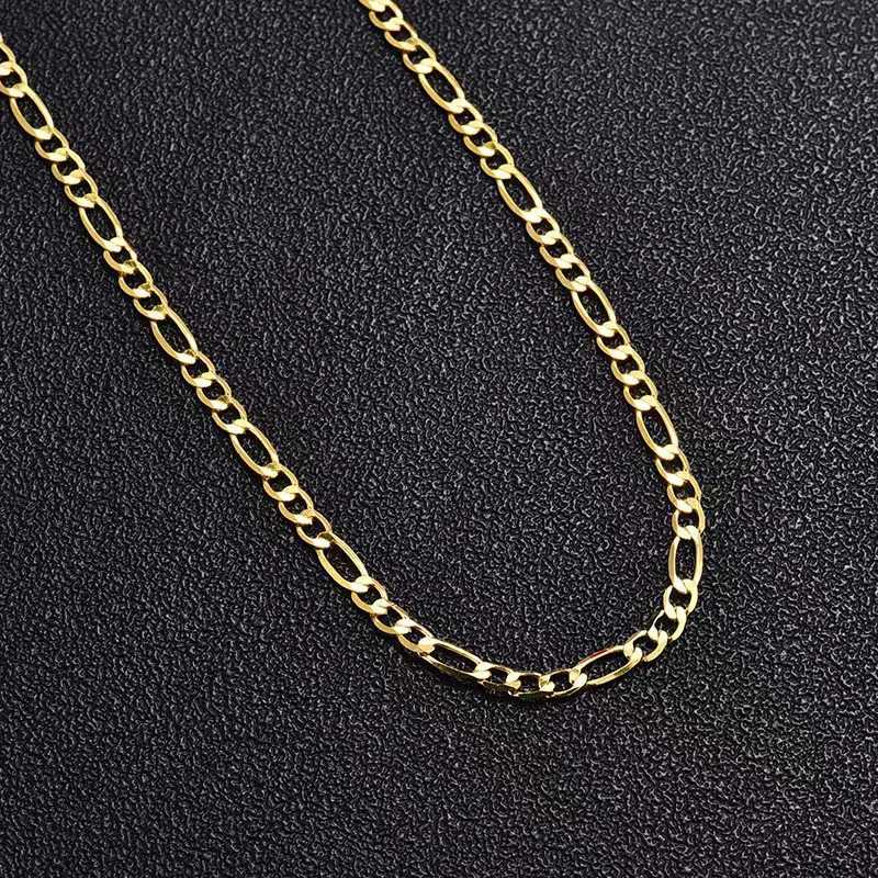 2060CM 18K gold Plated color 4MM Necklaces sideways chain for Men woman Boy lady fine Jewelrys Wedding partyXJ251018