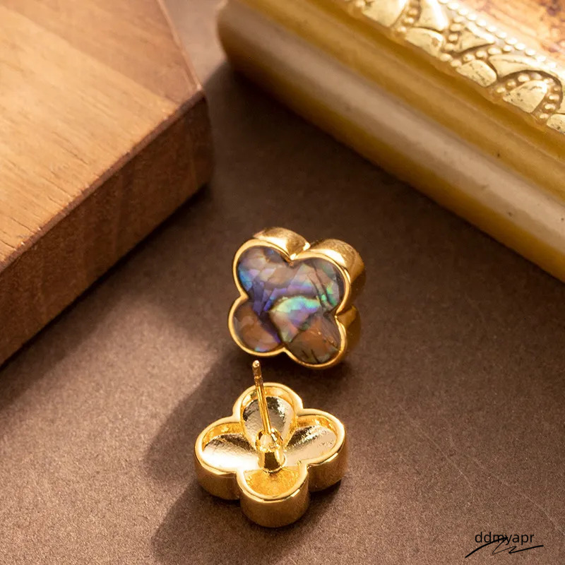 Abalone ddmyApr Shell Clover For Women - Natural Style Fashionable Sier Needle Dangle Earrings