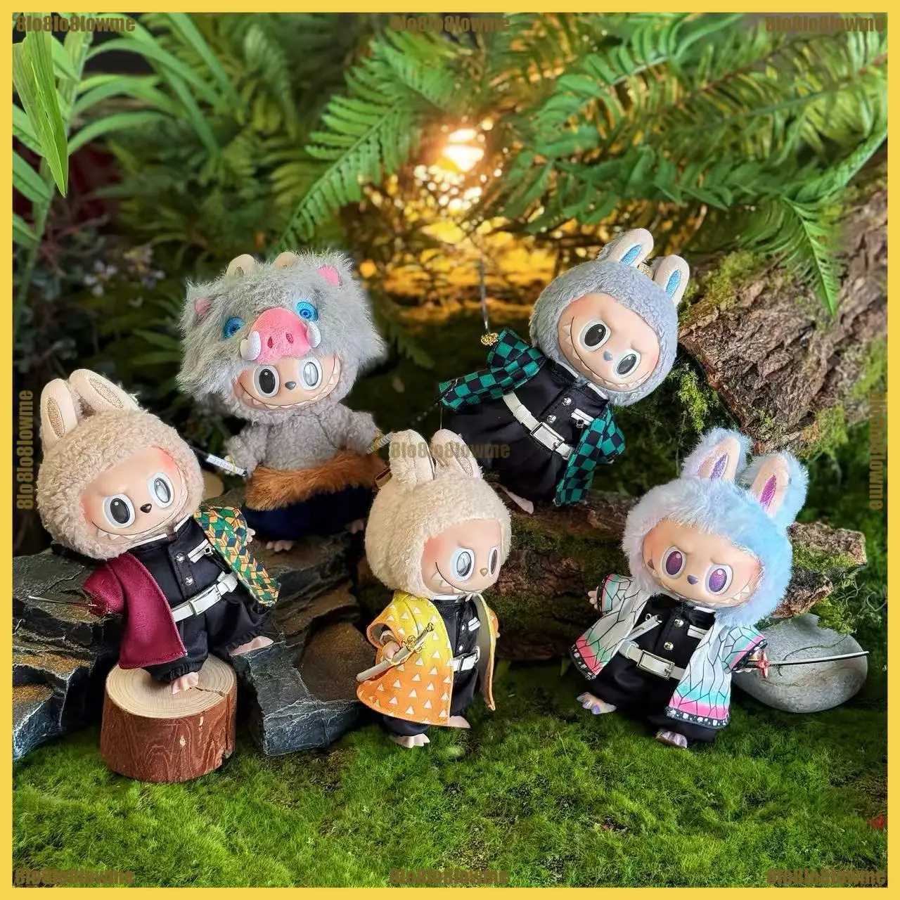 New Tanjirou Labubu Clothes Cartoon Inosuke Zenitsu Shinobu Outfit with Sun Wheel Knife Mini Plush Doll Clothing AccessoriesT251018