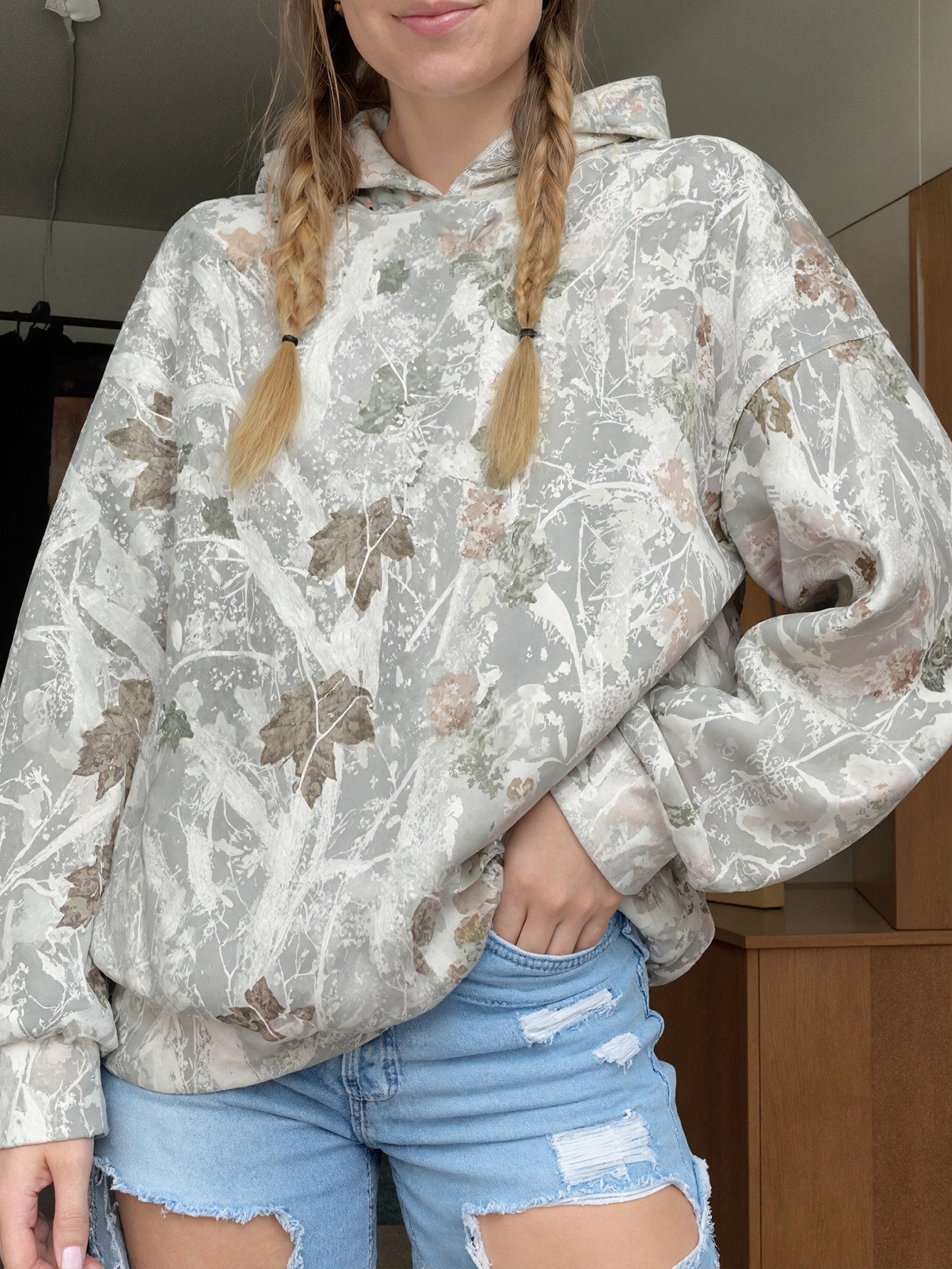 Women's Autumn Winter Leaf Print Hoodie - Casual Fashion Versatile Pullover Sweatshirt-CF55210