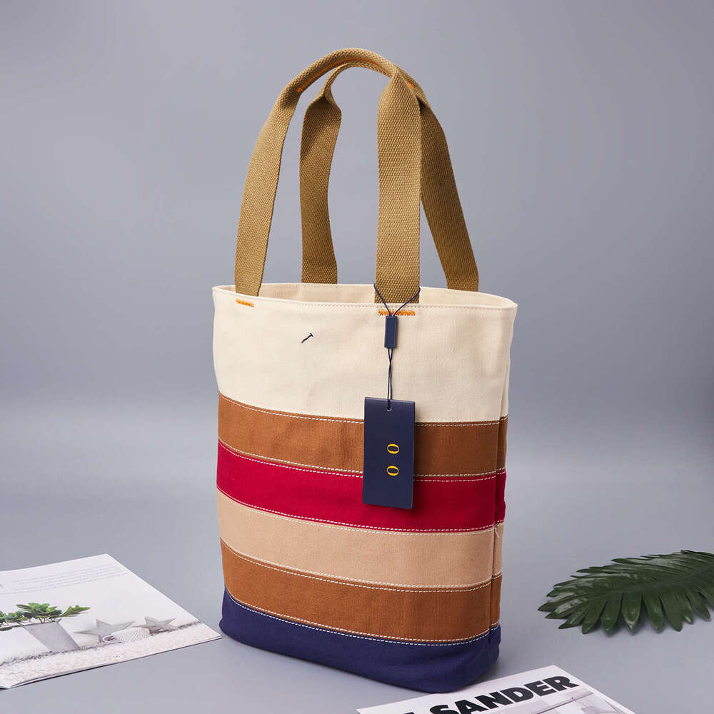 New Striped Color Block Embroidered Canvas Bag B5