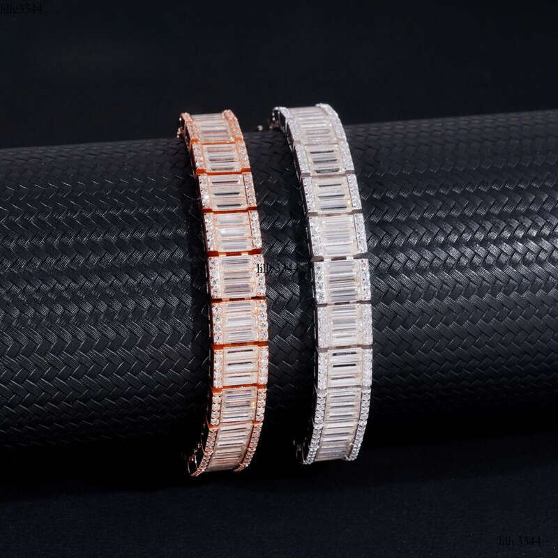 Hip Hop Style Sterling Sier 9mm Width Baguette Dia Moissanite Tennis Bracelet